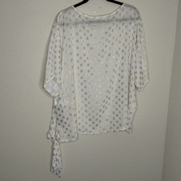 Michael Michael Kors Sheer Side Tie White Top with Gold Leaf Print Size 1X - Picture 5 of 8